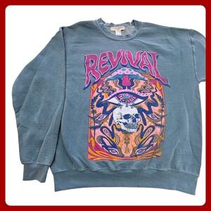 Project Social T Urban Outfitters Revival Skull Graphic Sweatshirt Blue Size S M